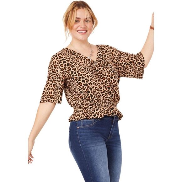 Maurices Womens Plus Y2K Leopard Print V-Neck Peplum Top 1X Indie Dark Femme - Picture 1 of 9